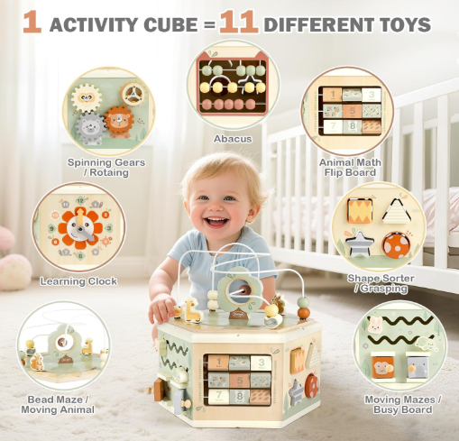 Wooden Activity Cube - 11-in-1 Montessori Toys