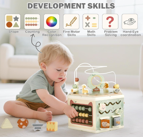 Wooden Activity Cube - 11-in-1 Montessori Toys